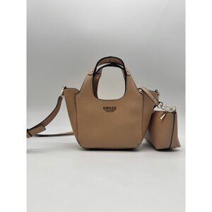 GUESS Helina faux-leather small tote crossbody bag + pouch BEIGE